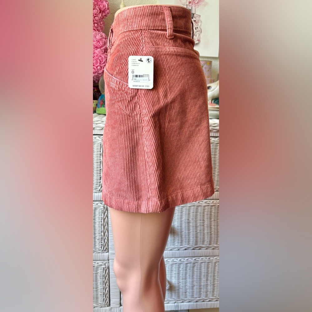 Free People Ray Mini Skirt corduroy Cotton Button Up in terracotta Size 0 NWT - Picture 5 of 12